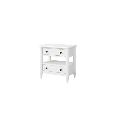 White Finish 2 Open Nightstand - Solid Wood, With Lining Feature 2 Drawers Wood & Build