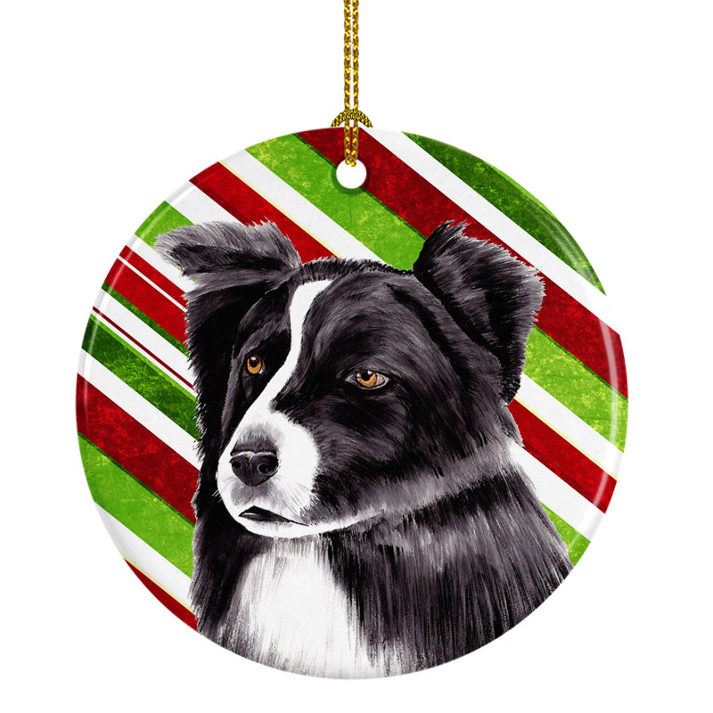 Ornement figurine suspendu en céramique de noël collie de fêtes border