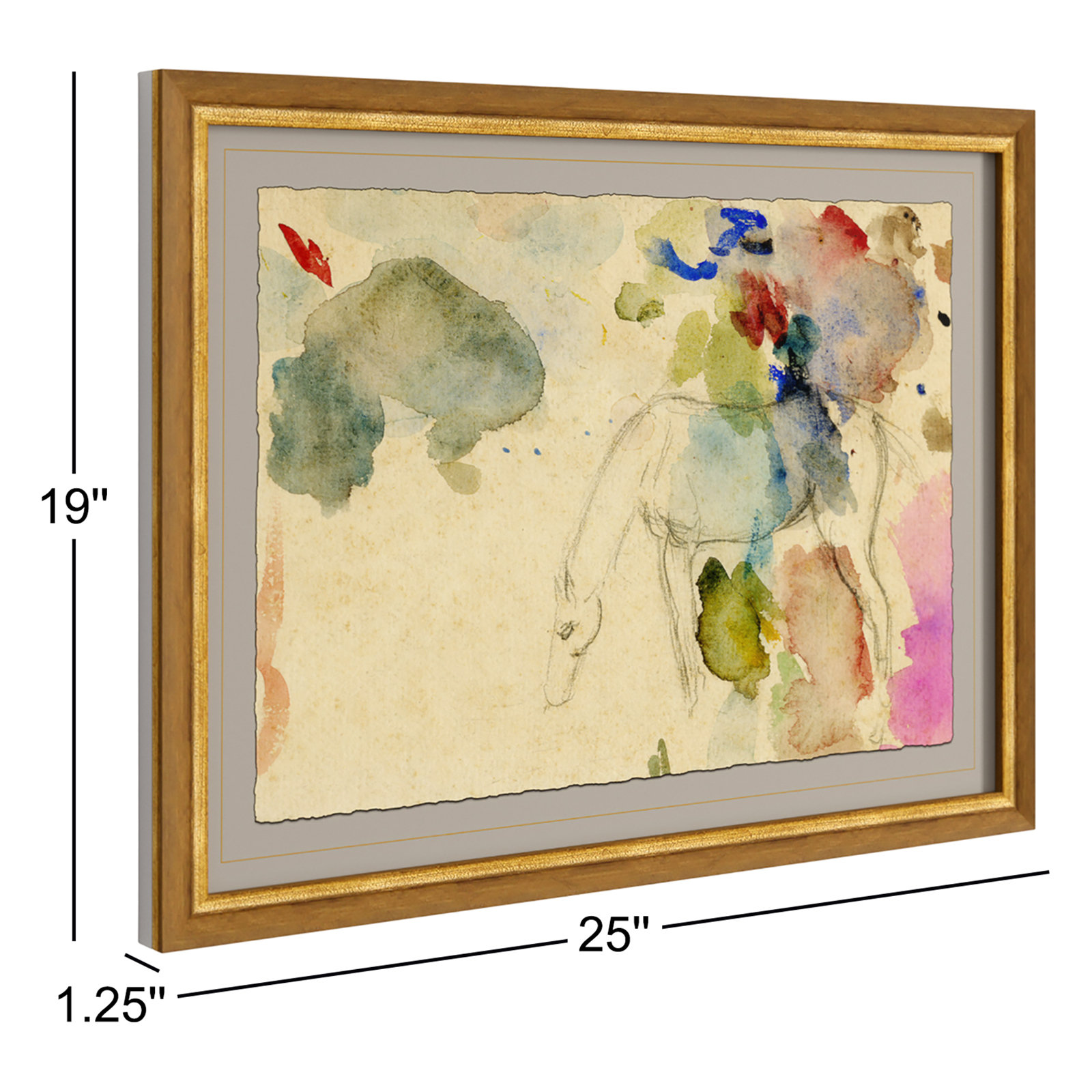 French Watercolor "Study of Horse" Painting