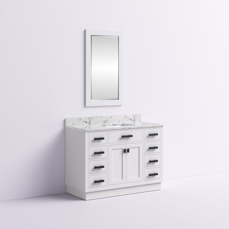 Aliodija 48" Carrara White Marble Countertop Bath Vanity in Pure White with Mirror