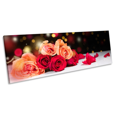 Red Pink Rose Flowers Floral - Wrapped Canvas Panoramic Art Prints