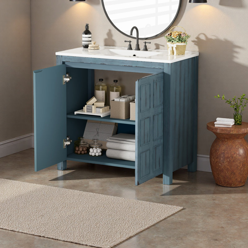 Organisateur de meuble-lavabo 36 "avec lavabo en céramique, Bleu