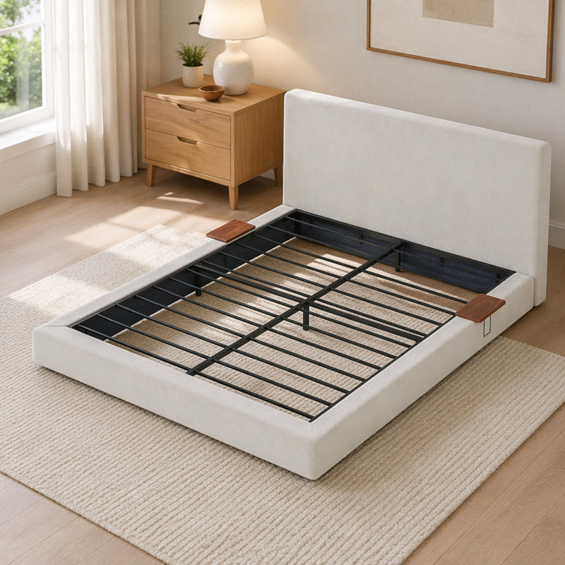 King Bed Frame With Adjustable Sliding Side Table