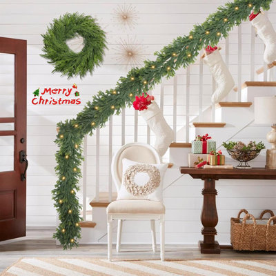 6 FT Christmas Garland Pre Lit Cedar Garlands Artificial Pine Cypress Garlands