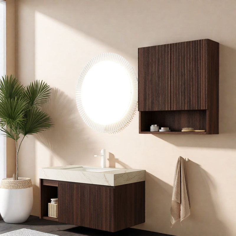 Ensemble de meubles-lavabos modernes avec rangement, noyer de 36 po et 26 po