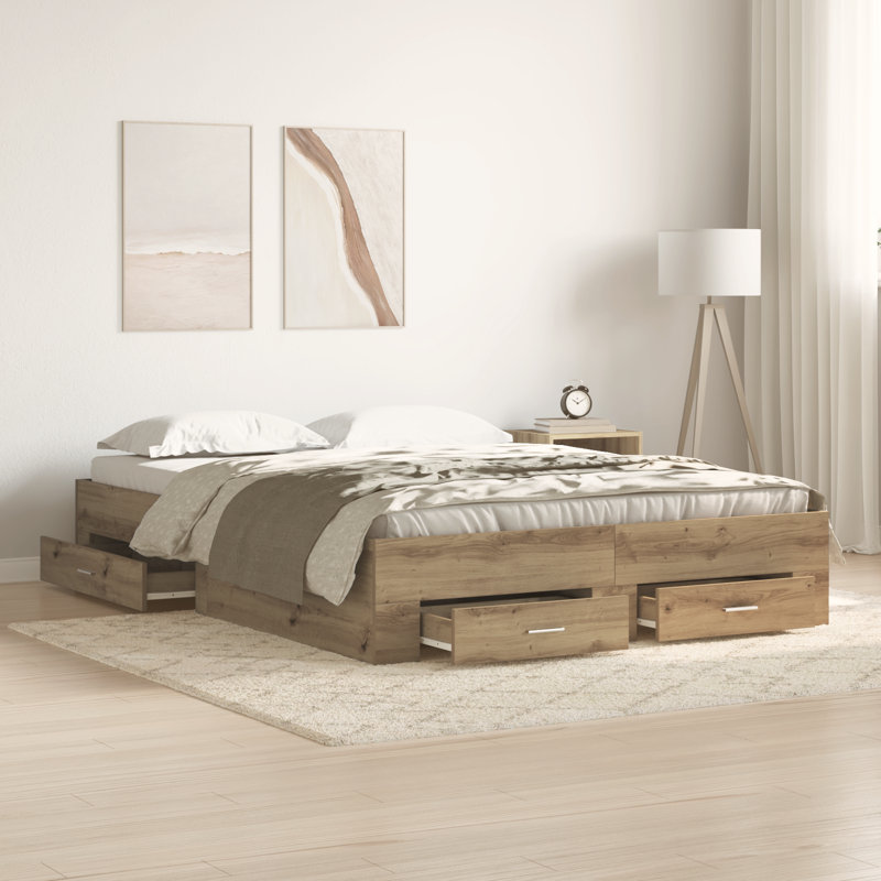 Bed Frame With Drawers Engineered Wood, European Double (140 x 200 cm), Artisan Oak