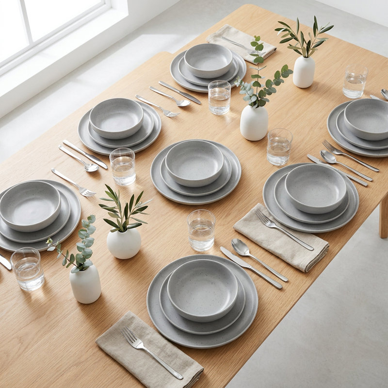 Service de table en porcelaine grise mouchetée Stonecroft (service de 18 pièces pour 6 personnes)