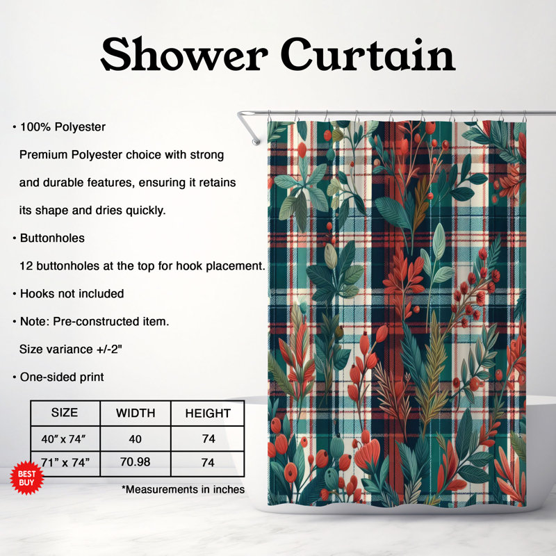 Rideau de douche 1 pièce Cozy Heritage Check, H 74 po x l 71 po