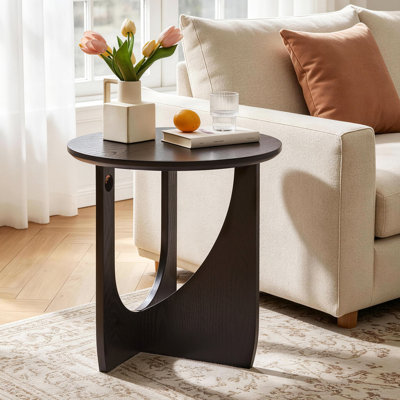 Mid-Century Modern Round End Table with Sculptural Base in Black