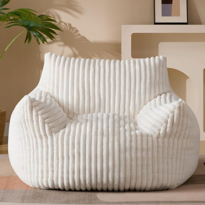 Bean Bag Chair for Adults with Armrests - Oversized Comfy Beige Beanbag Lounge Lazy Floor Sofa