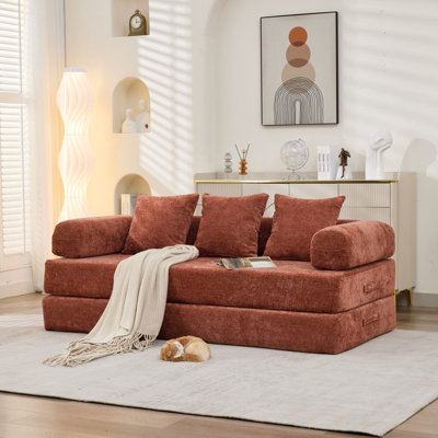 Isabeau Boneless 78.8" Convertible Compression Folding Floor Sofa Bed, Chenille Floor Sofa Lounge Couch With Armrest