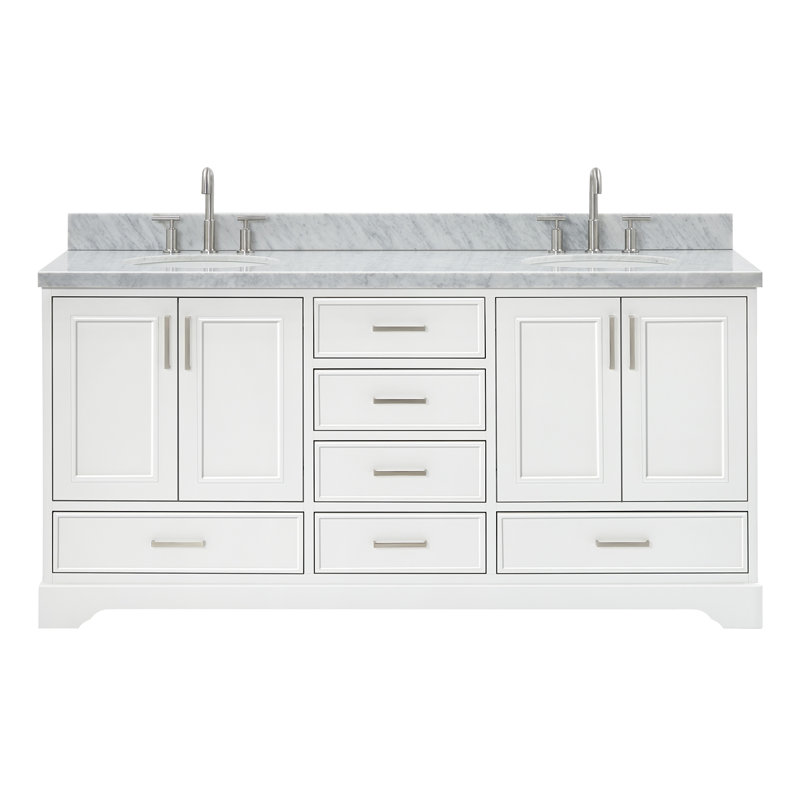 73'' Double Bathroom Vanity with Carrara Marble Top, White