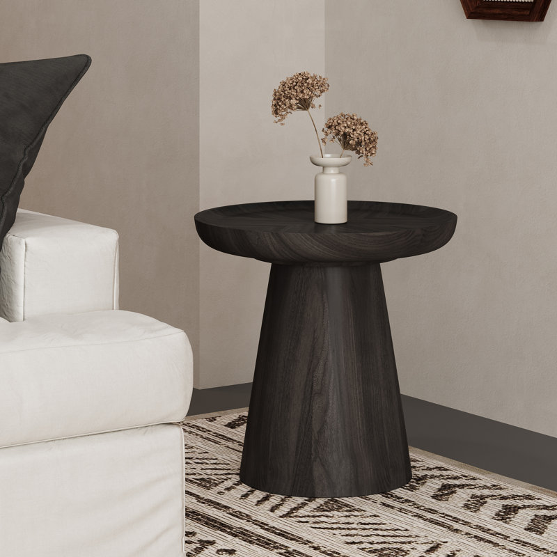 Table d'appoint ronde en noyer noir de 20 po, table de bout avec placage en bois massif pour le salon, Black