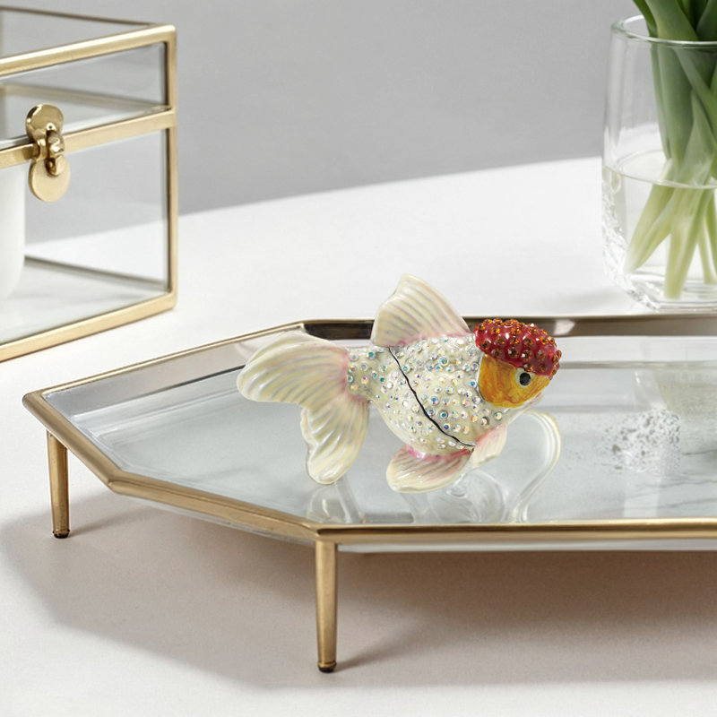Boîte à bijoux en métal émaillé en forme de poisson rouge avec bijoux