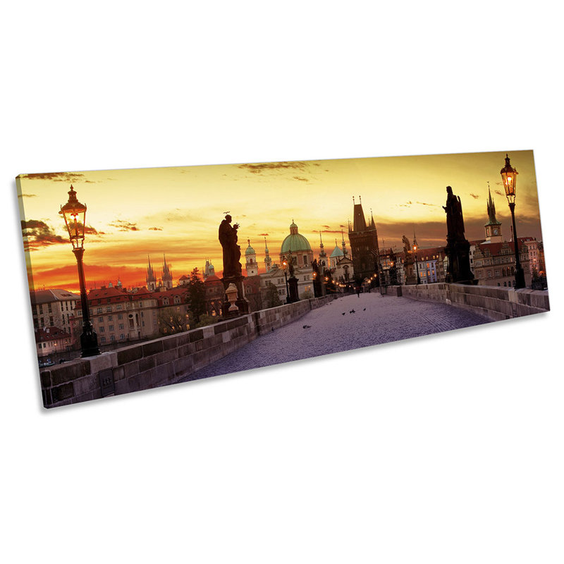 Charles Bridge Prague Sunset - Wrapped Canvas Panoramic Print, 30.48cm H x 91.44cm W