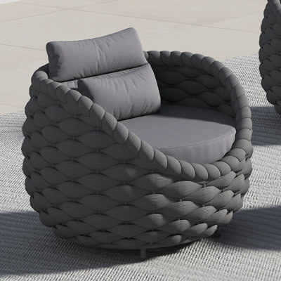 Kohji Fully Assembled 1 Person  Altuminum Frame Polyester Rope Outdoor Patio Chair with Cushions