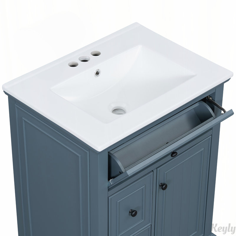 Meuble-lavabo 24 po avec lavabo, tiroir et tablette réglable 24 po, Bleu gris / noir
