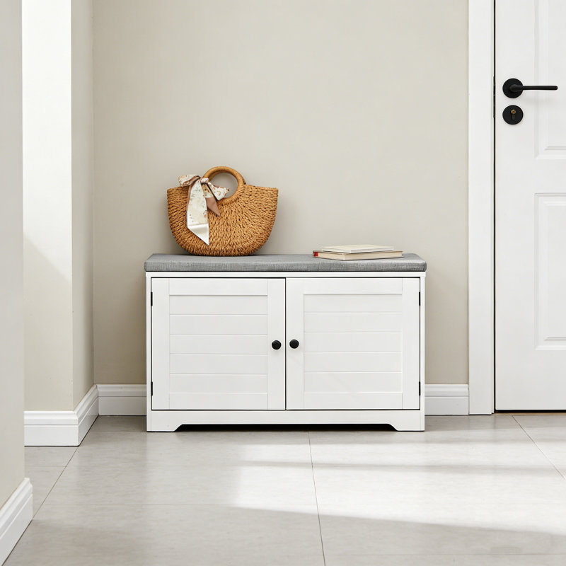 Entrance Storage Desk With Seat Cushions And Adjustable Shelves - Cushioned Seat Storage Compartments For Corridors And Bedrooms