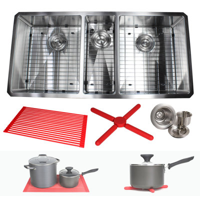 CozyBlock 42'' L Triple Bowl Stainless Steel Kitchen Sink