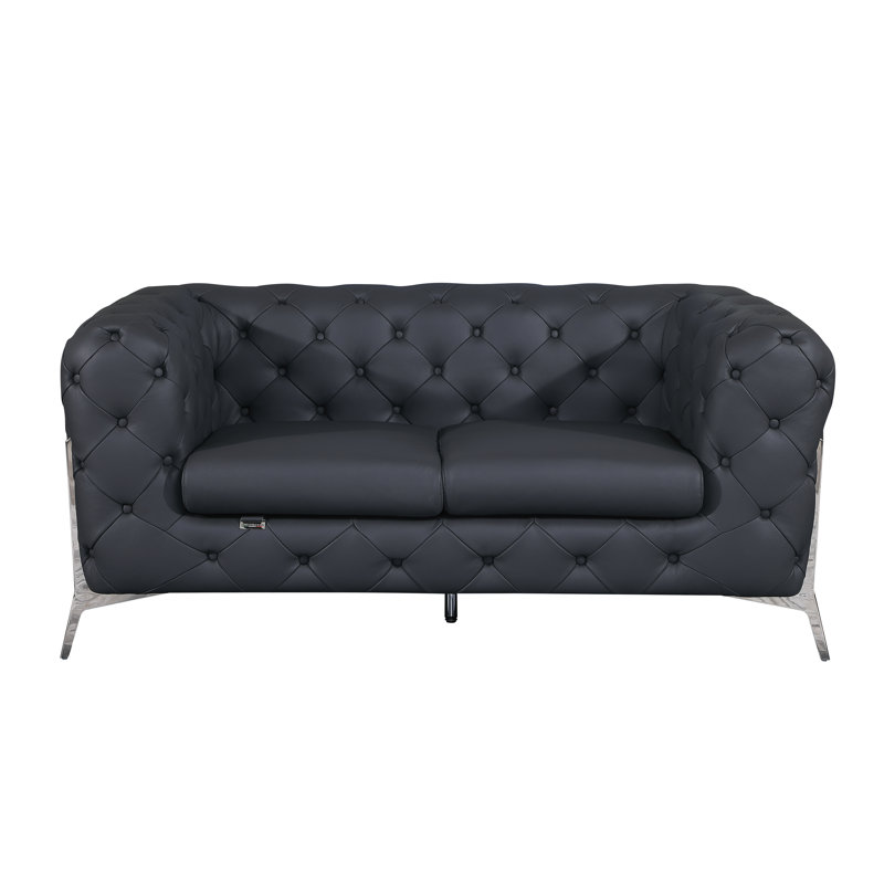 Causeuse rembourrée en cuir 100% italien Global United, Gris, Argent argent