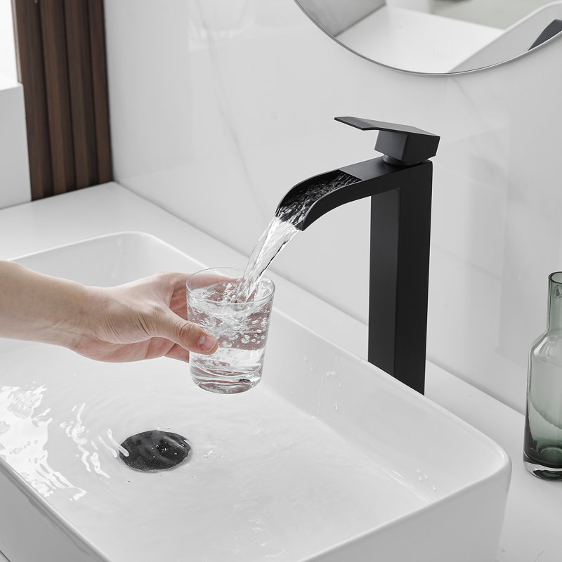Robinet de lavabo vasque à poignée simple avec drain, Noir mat