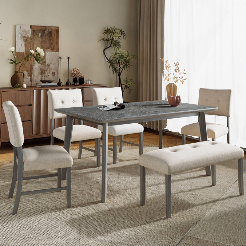 Ensemble de 4 chaises de salle à manger en bois rembourrées en tissu, Gris
