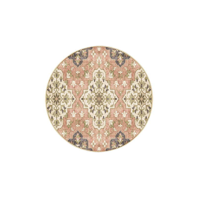 Flemke Hand Loomed Washable Oriental Indoor Rug, Round 3'