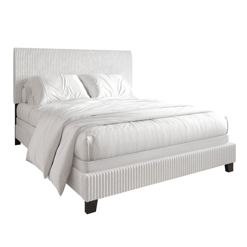 Pravesh Corduroy 4-pieces Bedroom Set, Queen, White/Light Gray
