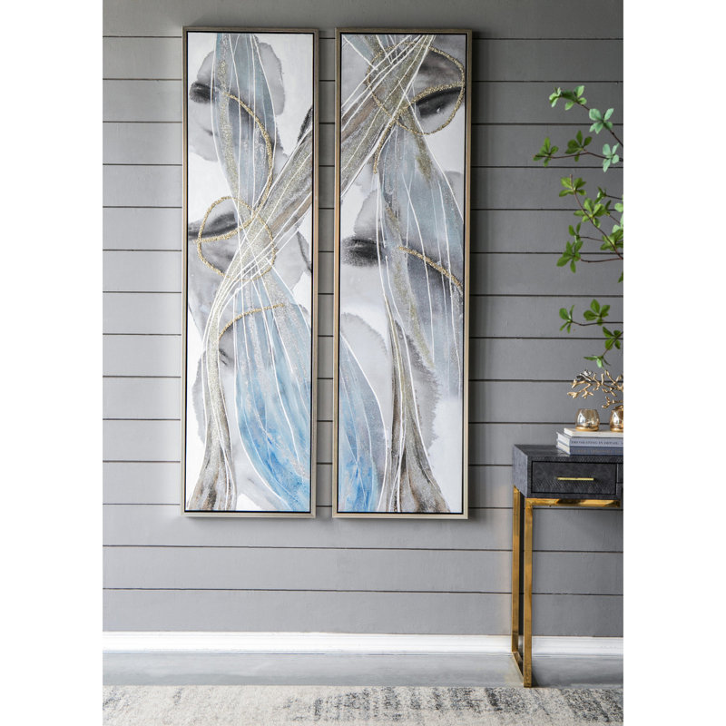 De 2 décorations allongées abstraites, 20 po x 71 po, peintures à l'huile, multicolore pour le bureau à domicile