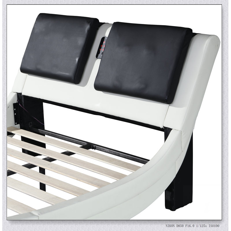 Faux Leather Upholstered Platform Bed Frame With Led Lighting ,Bluetooth Connection To Play Music /RGB Control,Backrest Vibration Massage,Curve Design, Wood Slat Support, No Box Spring Needed