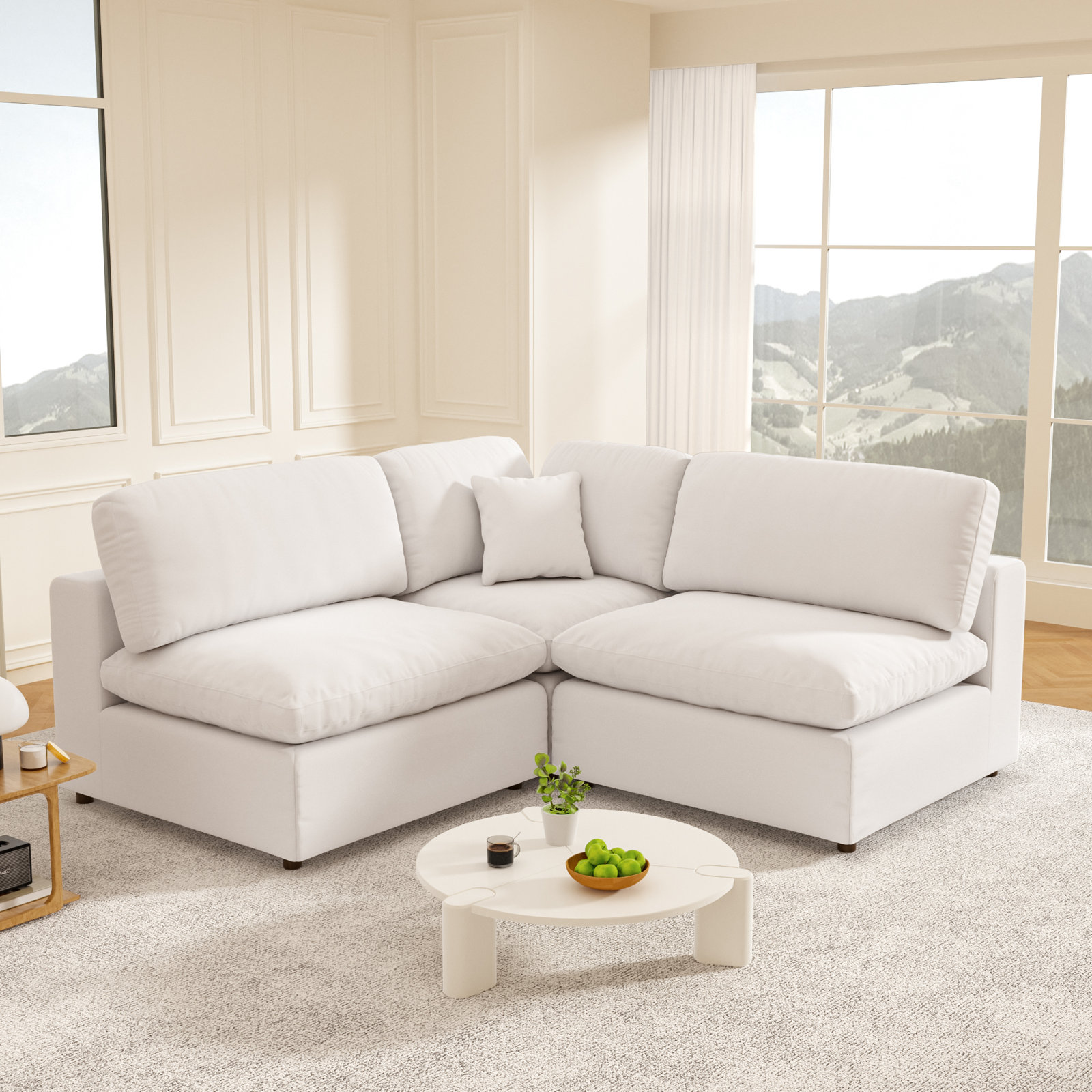 Jossa Upholstered L-Sectional, White Linen Blend