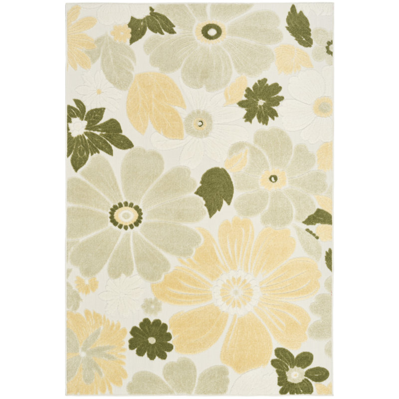 Nourison Aloha Ivory Green Modern Rug, Rectangle 5'3" x 7'5"