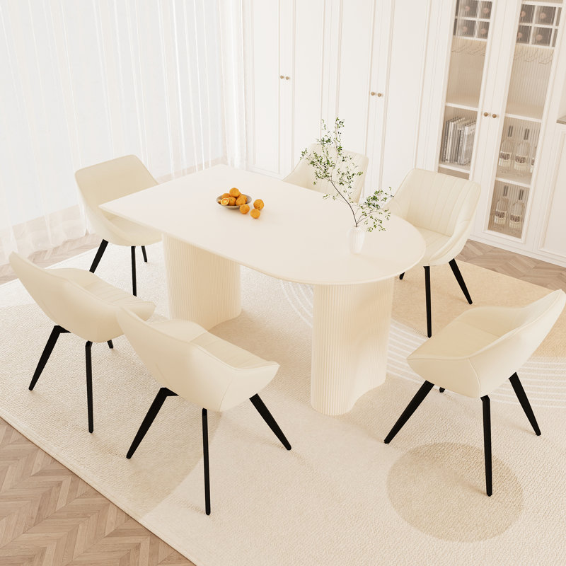 7 Pieces Table Set, One Modern Table and 6 Dining Chairs