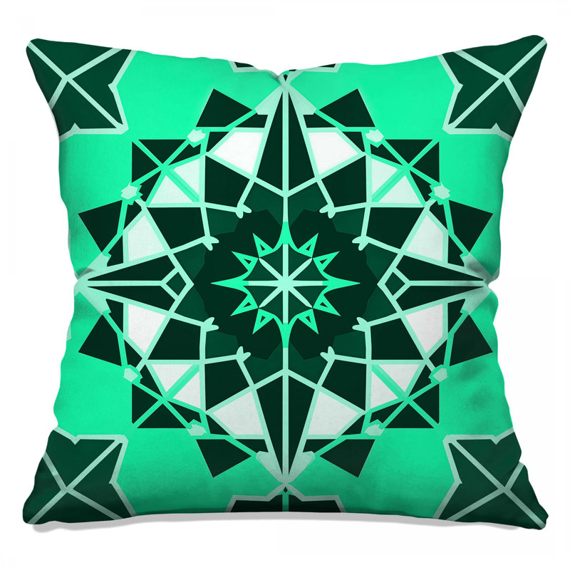 Coussins décoratifs vert à motif kaléidoscope, 14 X 14 pouces