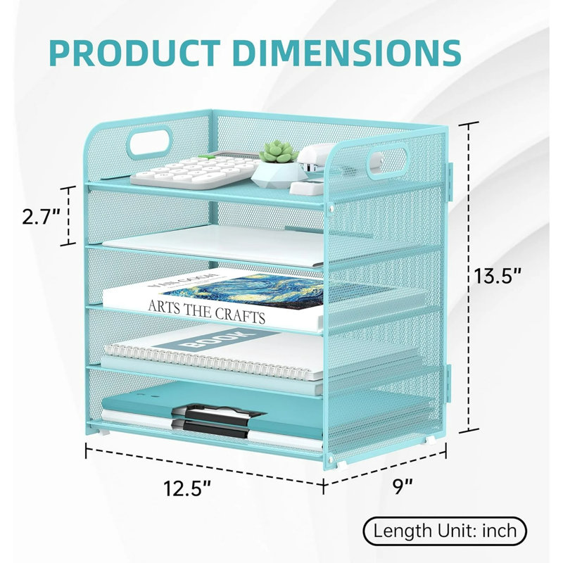 5-Tier Desktop Organizer Letter Tray With Handle-Mesh, Blue