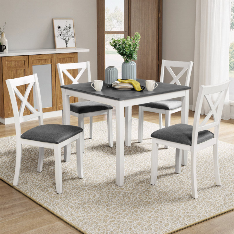 Chicraft Modern 5-Piece Dining Table Set with Solid Wood Frame and Waterproof Top, White, Gray/White, Gray