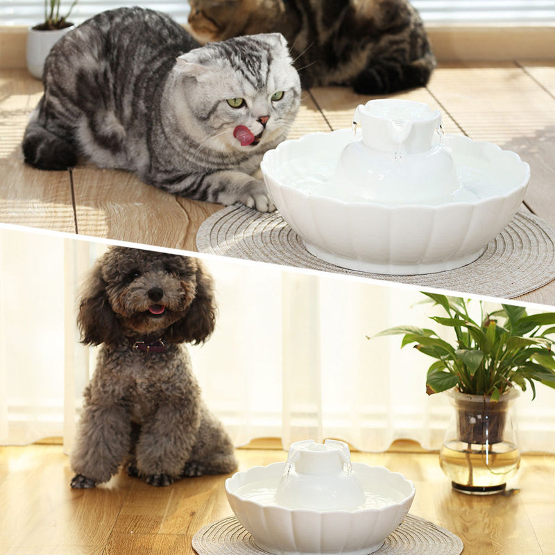 iPettie Tritone Ceramic Pet Drinking Fountain, Ultra Quiet, with Replacement Filters and Foam