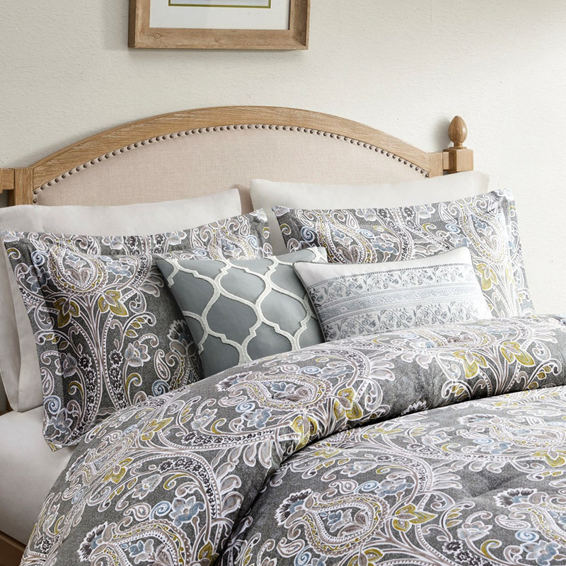 Housse de couette en coton pour très grand lit en gris avec matériaux et literie faits de tissus