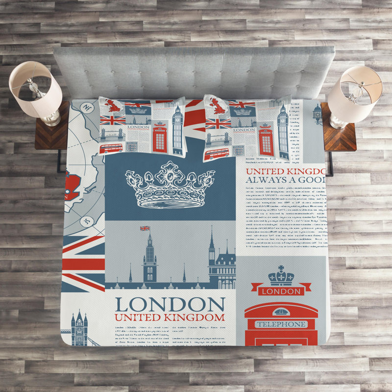 Phone Booth Farmhouse / Country Polyester Coverlet, King Bedspread + 2 Shams