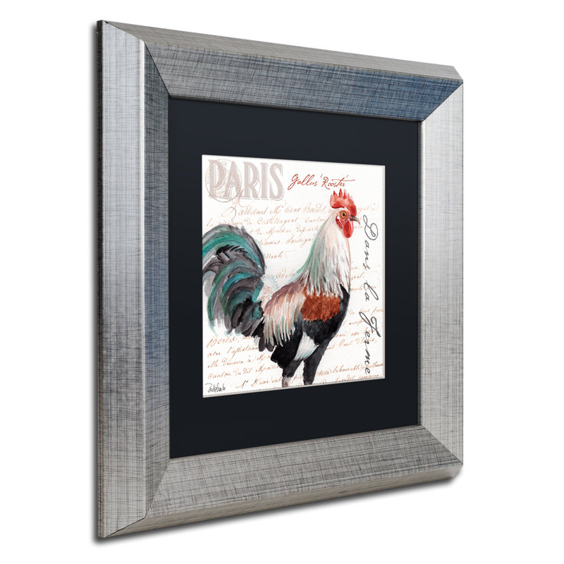 « à la ferme coq iii », impression sur toile, H 11 po x l 14 po x P 0,5 po, Noir, Cadre argenté