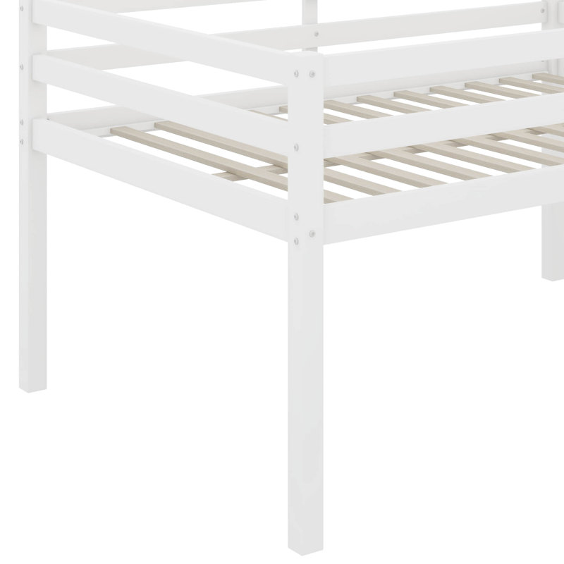 Lit mezzanine double en bois d'hévéa avec échelle, Blanc