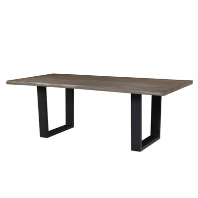 Hely Rectangular Dining Table, Sled Metal Base, Brown And Black 84 Inch
