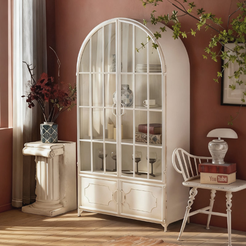 Modern White Iron Glass China Cabinet