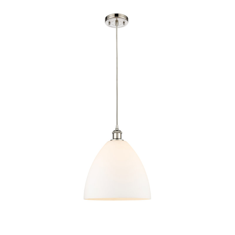 Luminaire suspendu en forme de dôme à 1 lumière Angelia, H 14,75 po x l 12 po x P 12 po, Blanc, Nickel poli