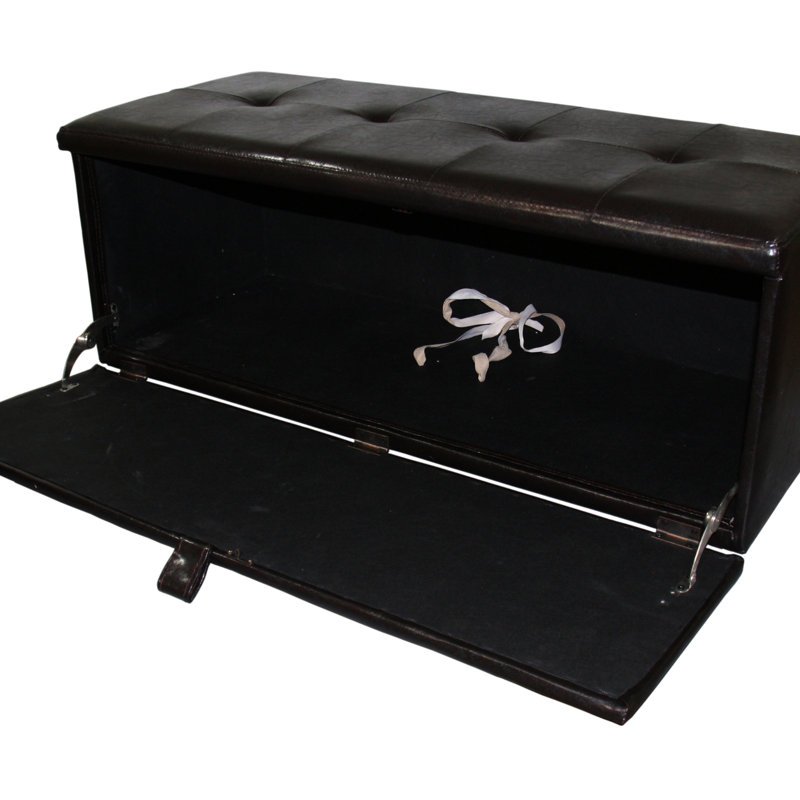 18.5" Tall Brown Leather Upholstered Storage Bench, Front Pull Handle, Single Hinge For Stability, 38.5In L X 12.5In W Storage, 2In 3.5In Legs, 46Lb Product Weight, 40In Depth, 43In Package Depth