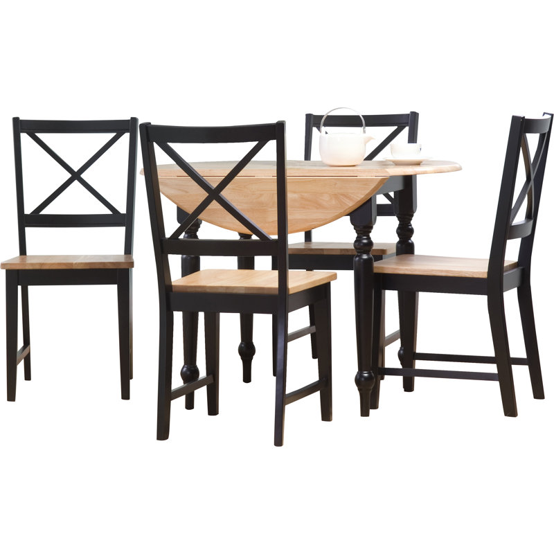 Ensemble de salle à manger à abattants en bois d'hévéa massif Omur, Noir