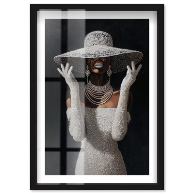 Pearl Diva I Shadowbox Print Fashion Wall Decor by Notoriart, Black Frame, 30 x 45