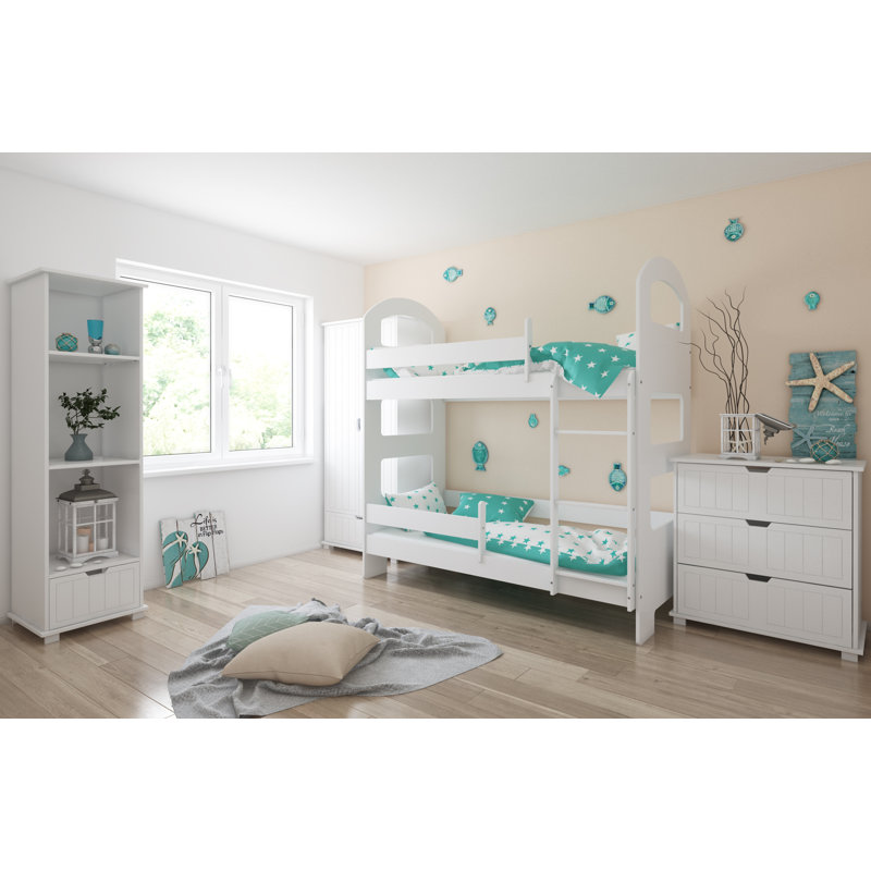 Peterkin Bunk Bed with Built-in Ladder Included, 80 x 180 cm, Without Drawer, White
