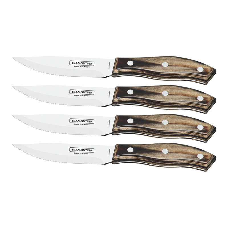 Tramontina Dishwasher-safe Wooden Handle 4 Pcs. Steak Knife Set, Brown