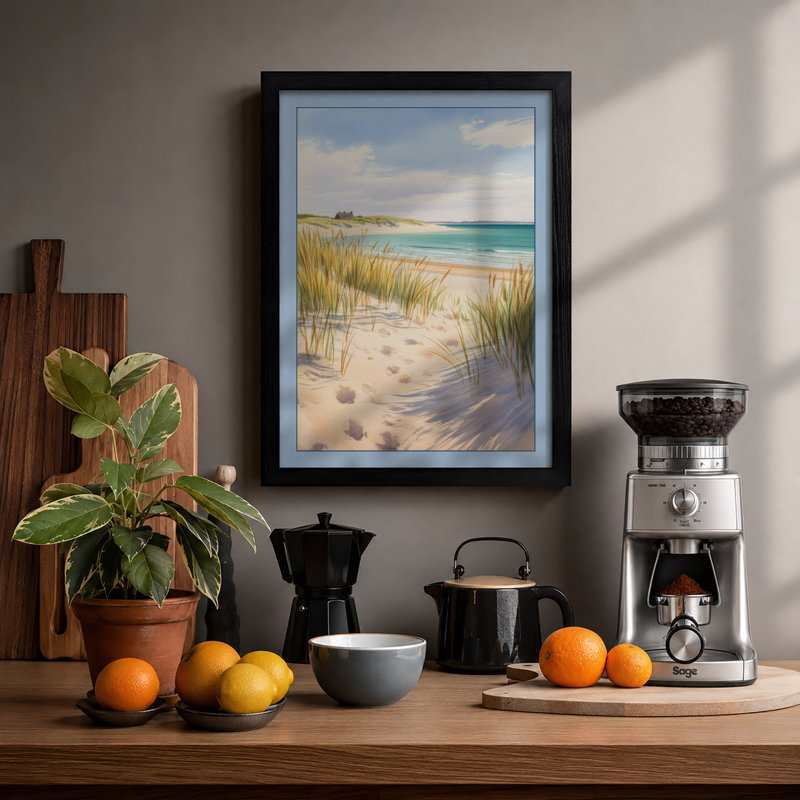 Quiet Shoreline Coastal - Framed Print, A4 - 29.7 x 21.0 cm, Black